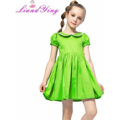 Flower Girl Dress Vintage Cotton Green Color Dress 2020 Summer Princess Wedding Party Dresses Children Clothes Size 2-12Y
