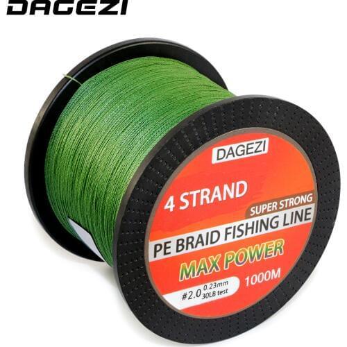 DAGEZI 4 strands 1000m 100% PE Braided Fishing Line 10-80LB Super Strong Japanese 6 colors Multifilament brand fishing lines