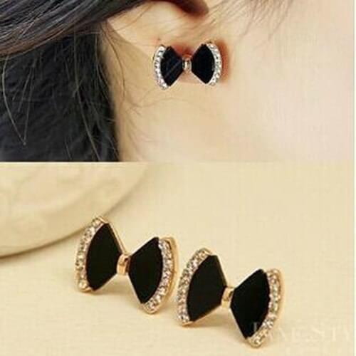 Ex661 Korean version Fashion simple Crystal Alloy Bow Stud earrings 2021 trend Womens Jewelry Accessories