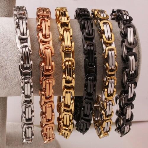 Hot Sell Mens Jewelry Stainless Steel Handmade Byzantine Chain Bracelet 8mm Various Color for Choose
