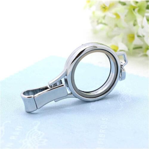 Julie Wang 30mm Glass Floating Locket Charms With Clip Crystal Round Stainless Steel Pendant Necklace Jewelry Making Accessory