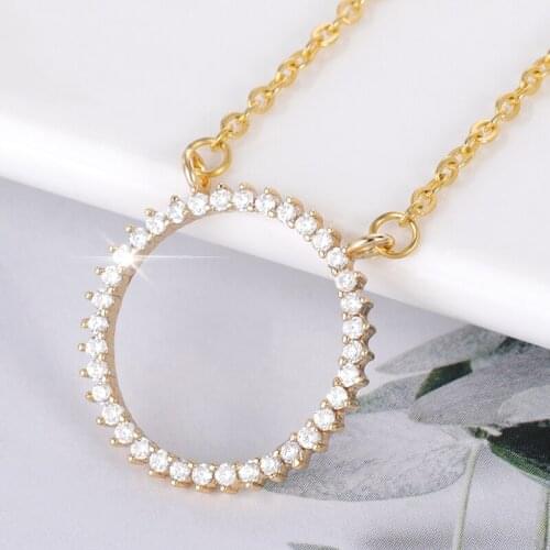 Classic Elegant Shiny Paved Tiny Crysral Circle Round Choker Necklaces Pendant Silver Color Chain Wedding Jewelry For Women