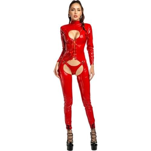 Jumpsuits Club Outfits For Women Faux Leather Gothic Thong Bandage Bodysuit Sexy Tight One Piece Outfit Night Club Jumpsuit
