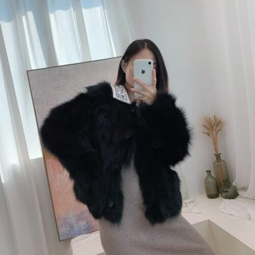 New 2021 Winter Ladies Luxury Fluffy Real Fox Fur Coat Womens Jacket With Rhinestone Thicken Warm Natural Fur Outwear