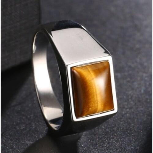 Fashion Classic High Polished Natural Stone Punk Ring Mens Rock Punk Party Jewelry