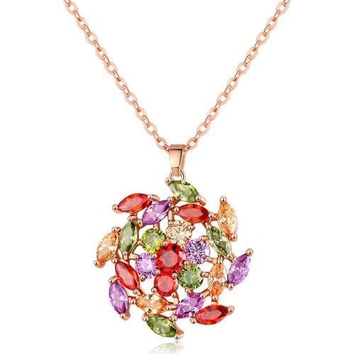 FYM Fashion Flower Shape Necklaces & Pendents Cubic Zirconia Stone Wedding Crystal Jewelry Necklace For Women Party