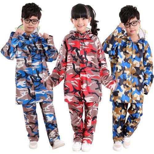 Fashion Raincoat Children Camouflage Raincoat Rainpants kids Suit Student Raincoat Suit Single-person Rainwear