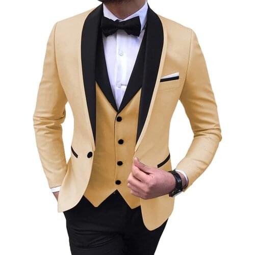 Mens Suit Wedding Groom Suit Blazers Slim Fit Suits for Men Costume Business Formal Party(Blazer+Vest+Pants)