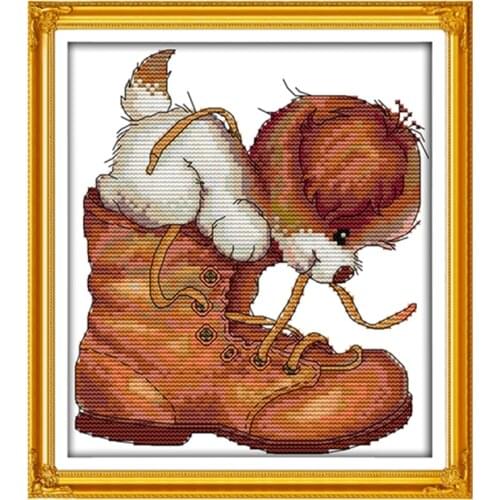 Dog and shoes cross stitch kit animal counted 18ct 14ct 11ct printed stamp cotton embroidery DIY handmade needlework craft