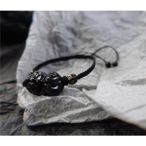 Natural Obsidian Mink Bracelet Jewelry Fine Jewelry Obsidian Stone Mink Recruits Wealth into treasure hand-knitted Bracelet