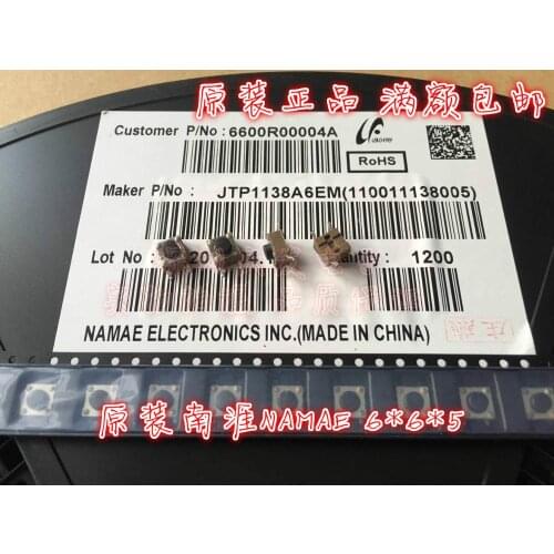 Original new 100% JTP1138A6EM touch switch 6x6x5mm SMD 4pin black micro switch