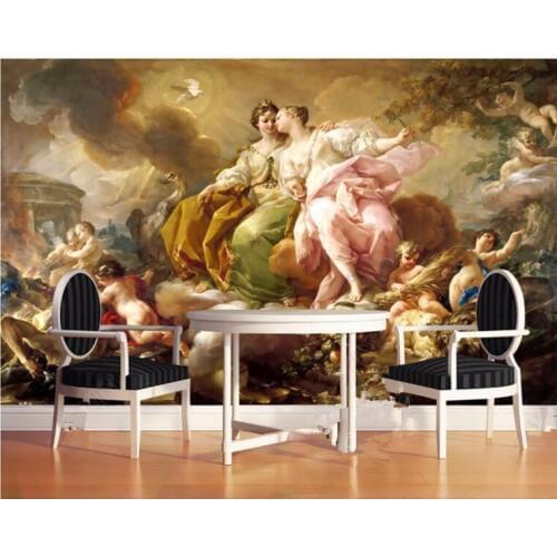 Custom Photo Wallpaper European Western wallpaper 3d Classical Palace Oil Painting Peace Pigeon Olive Flower Goddess