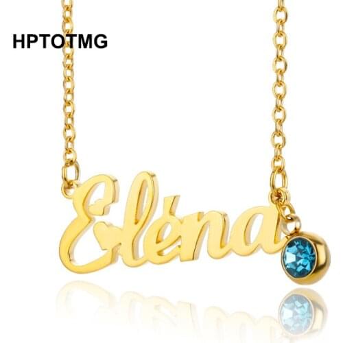 Custom Name Birthstone Necklaces For Women Stainless Steel Gold Chain Zircon Namepalte Birthstone Necklace Boho Jewelry Gifts