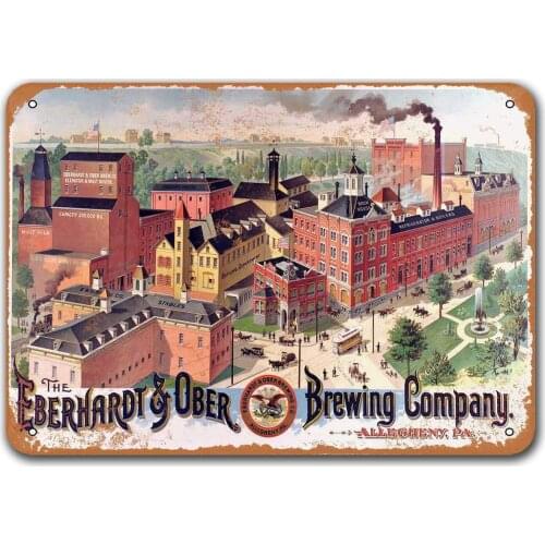 Retro Metal Tin Sign 1890 Eberhardt & Ober Brewing Bar Signs, Sisoso Plaque Poster for Bar Home Garage Pub Wall Decor 8x12 inch