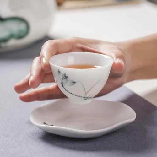 Hand-painted white porcelain Kung Fu teacup, ceramic tea set, single jade porcelain master cup, simple lotus NO.YZ31