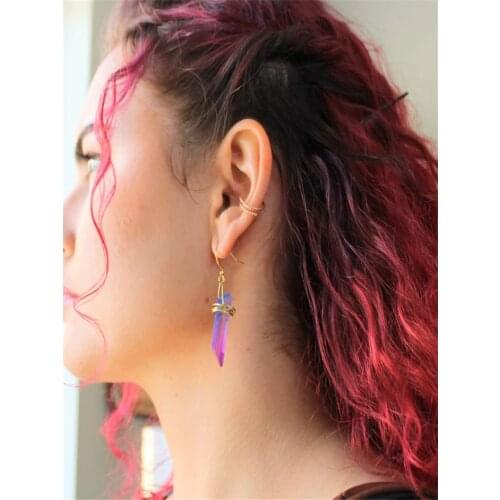 Blue and Purple Crystal Earrings | Healing Crystal | Wire Wrapped Jewelry | Gold Wire Wrapped Crystal Earrings | Quartz Crystal