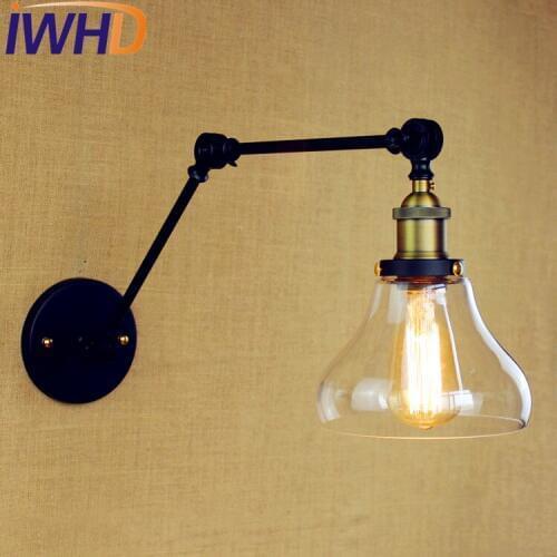 Glass Swing Long Arm Wall Light Vintage Edison Wandlamp LED Loft Industrial Wall Lamp Sconce Arandela Lampara Pared