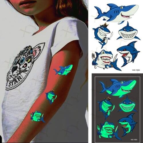 Luminous Tattoo Sticker Children Arm Face Tattoos Kids Girls Body Art Tatto Shark Dinosaur Butterfly Dagger Animal Cartoon