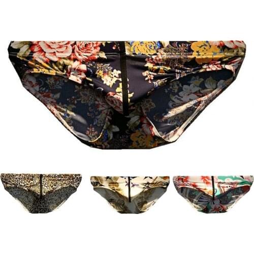 Soutong Low Waist Men Underpants Super Thin Nylon Flower Printed Classics Briefs Underwear Men for Sleep