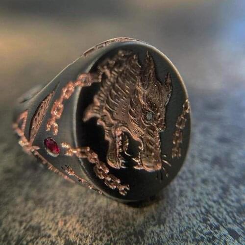 Vintage Viking Norse Mythology Giant Wolf Ring for Men Women Handmade Engraved Signet Ring Gothic Punk Rock Biker Amulet Jewelry