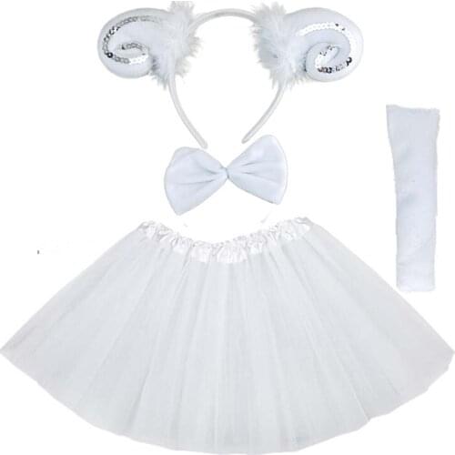 Women Teens Kids Goat Sheep Costume Set Tutu Skirt Ears Bow Tie Tail Tutu Skirt Fancy Costume Accessories Halloween Christmas