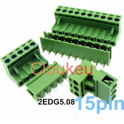 2EDG-5.08 15Pin Straight/Bend Plug Socket Connecting terminal Green Connector 5.08mm 2EDGK/V/R/C 15p