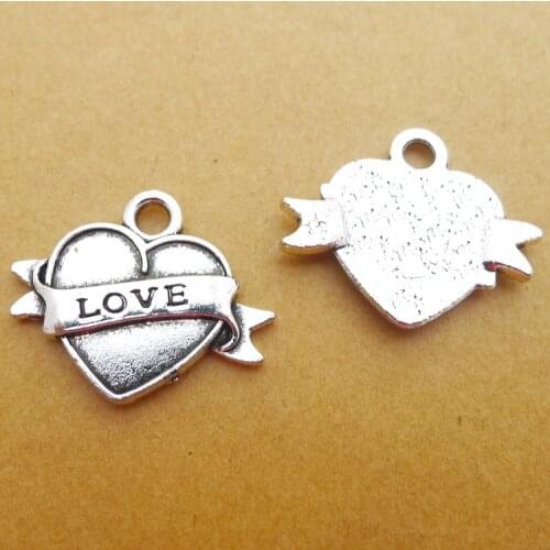 6 pieces/lot 20*25mm Antique silver color Metal alloy Heart-shaped LOVE Charm Necklace Pendant Earring Bracelet Key chain DIY