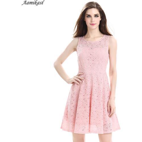 Aamikast Womens Elegant Sexy Crochet Hollow Out Sleeveless Party Special Occasion Bridesmaid Mother of Bride Mini Dress