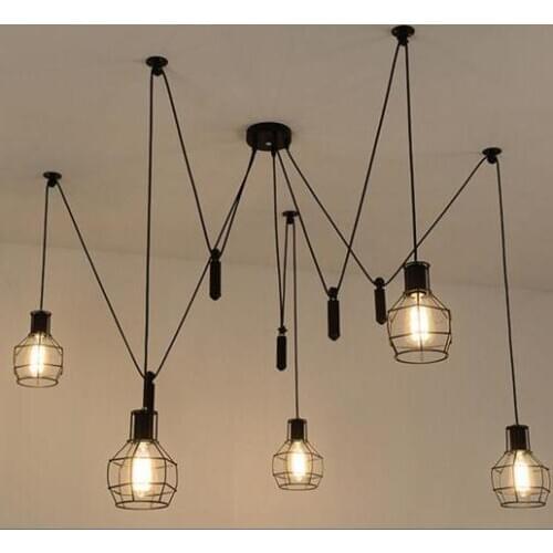 American Country Retro Loft Iron Pendant Light Pulley Cage Industrial Art Kitchen Dining Room Hanging Lighting Lamp Ing