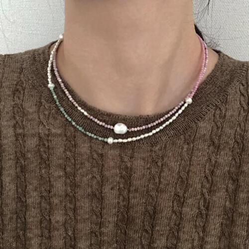 Bohemian Exquisite Natural Stone Necklace White Small Pearl Mix And Match Short Jewelry украшения на шею Gifts For Girls 2021