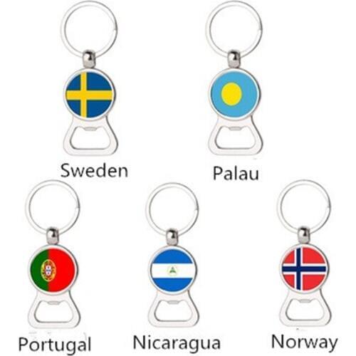 Hot sale Nicaragua Norway Palau Portugal Swedish flag key chain multi-function keychain metal beer bottle opener accessories
