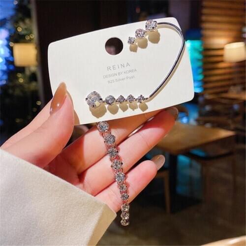 DIEZI One Piece Korea Gold Silver Color Crystal Earrings Fashion No ear Piercing Ear Cuff Clip Earrings For Women Girls Jewelry