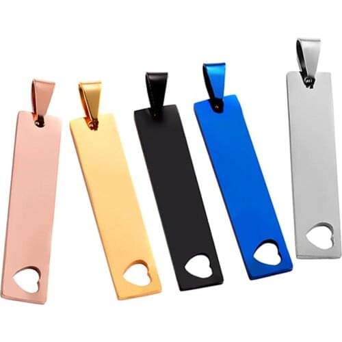 10 pcs Custom Blank ID Dog Tag Heart Necklace Pendant Stainless Steel Men Women Rectangle Jewelry Gift 5 Colors