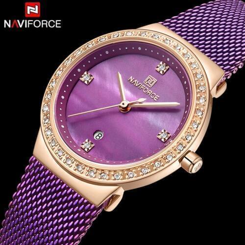 NAVIFORCE Fashion Luxury Ladies Crystal Watch Waterproof Rose Gold Steel Mesh Quartz Women Watches Top Brand Relogio Feminino
