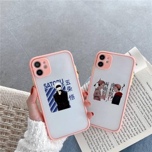 Hot Anime Jujutsu Kaisen Phone Case For iPhone 12 11 Mini Pro XR XS Max 7 8 Plus X Matte transparent Pink Back Cover