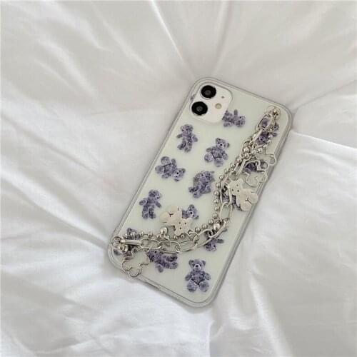 TPU Bear Shape Wrist Chain Case for iPhone 12 Pro Max Back Phone Cover for 12 Mini 11 Pro Max X XS XR 8 7 Plus SE 2020 Capa