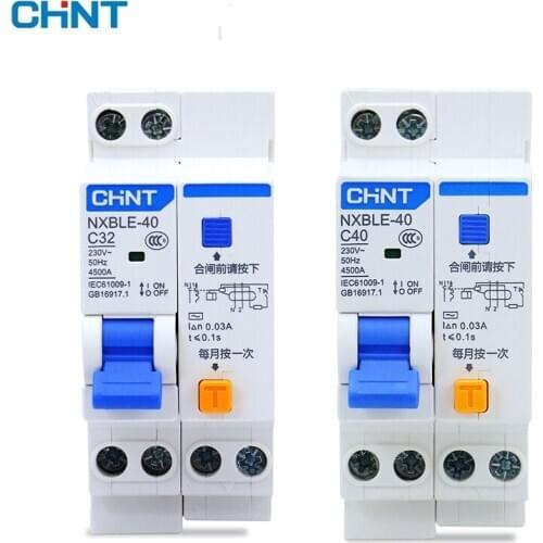 CHNT NXBLE-40 Residual current operated circuit breaker RCBO 4.5KA type C 1P+N 30mA 230 V 50HZ 6A 10A 16A 20A 25A 32A 40A