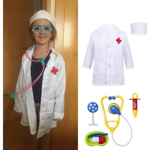 Kids Cosplay Costumes Birthday Gift Carnival Party White Coat Toys Set Jacket Girls Boys Children Uniform Lab Gown High Quality