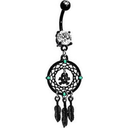 Dreamer Net Black Skull Navel Piercing White Crystal Belly Button Rings Body Piercing Ombligo, Sexy Leaves Navel Pirsing Jewelry