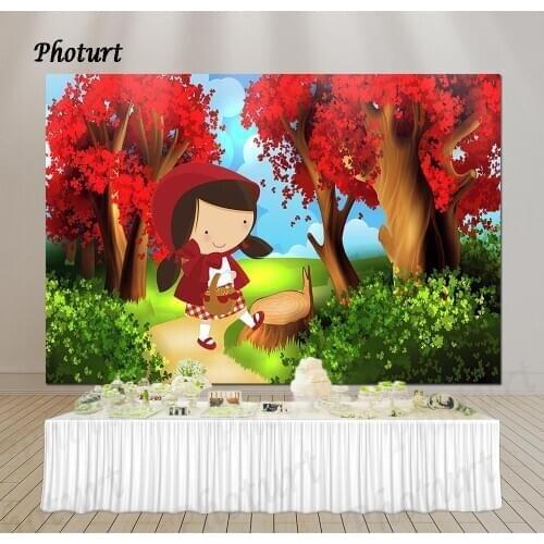 PHOTURT Little Red Riding Hood Photography Background Girls Birthday Party Backdrop Jungle Fairy Tale Banner Photo Studios Props