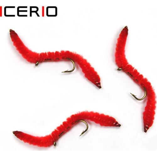 ICERIO 10PCS Red San Juan Worm Aquatic Worms Wet Nymph Trout Fly Fishing Bait 12
