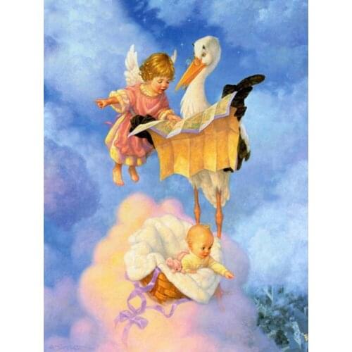 KAMY YI Cartoon Angel Bird Diamond Painting Landscape Cross Stitch 5D Diy Full Diamond Embroidered Mosaic Home Decoration