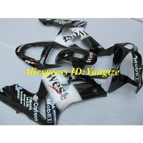 Motorcycle Fairing kit for KAWASAKI Ninja ZX6R 03 04 ZX6R 636 2003 2004 WEST white gloss black ABS Fairings set+ gifts SQ41