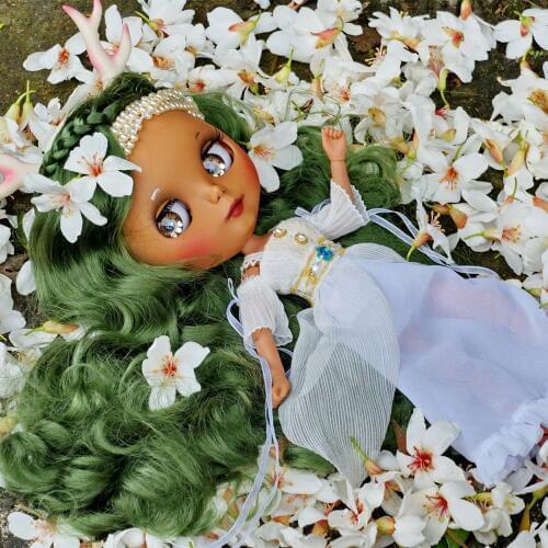 Blyth doll 30cm dark skin matte face Vintage green no bangs curls hair 1/6 JOINT body ICY SD DIY high quality toys gift