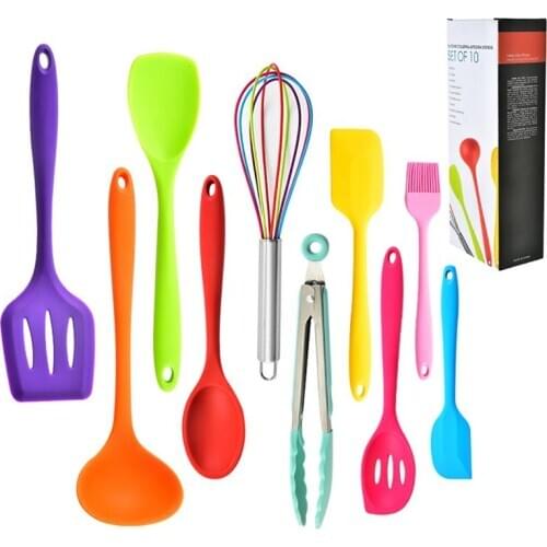 10Pcs/Set Silicone Kitchen Tools Set Assorted Grill Tongs Silicone Spatula Oil Brush Cooking Tools Accessories BBQ Tools