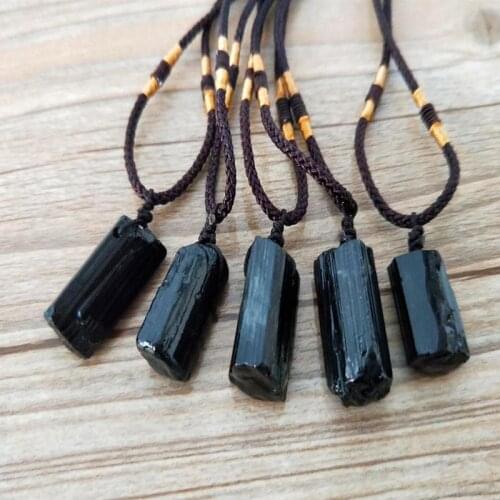Natural Black Tourmaline Stone Necklace Pendant Black Tourmaline Original Stone Ore Specimen Fashion Jewelry Accessories Gift