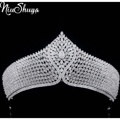 NiuShuya Top Quality European Princess Full Zircon Cubic Tiaras Crowns for Brides Royal Wedding Hairbands Evening Hair Accessor