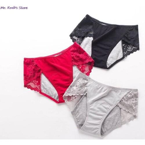 New Cotton Physiological Period Leak Proof Menstrual Panties Sexy Lace Breathable Seamless Soft Fabric Women Underwear Breifs