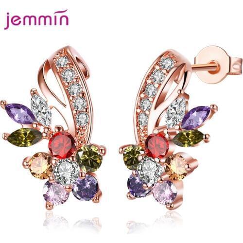 New Fashion Women Girls 925 Sterling Silver Colorful Cubic Zirconia Stud Earrings Wedding Party Jewelry Earring