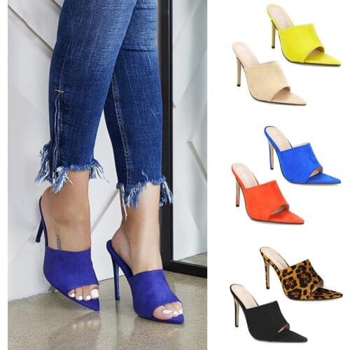 For New design sandals candy leopard print slippers fish mouth pointed high heel sandals blue orange black yellow apricot